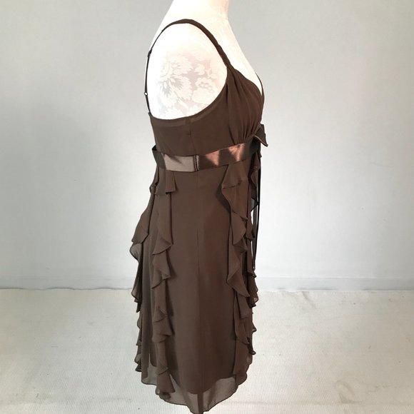 BCBGMaxAzria 6 Silk Ruffle Babydoll Dress Brown - Picture 4 of 9
